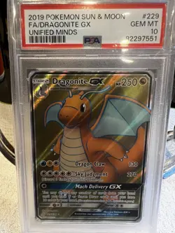 PSA 10 Pokemon TCG Dragonite GX Full Art Card 229/236 Unified Minds - Image 1