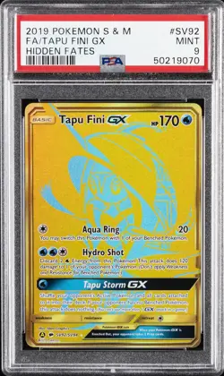 2019 POKEMON SUN & MOON HIDDEN FATES #SV92 FULL ART/TAPU FINI GX PSA 9 - Image 1