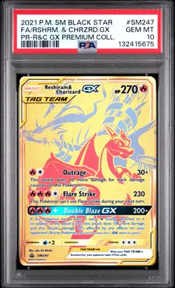 2021 POKEMON SM BLACK STAR PROMO #SM247 FULL ART/RESHIRAM & CHARIZARD GX PSA 10 - Image 1