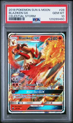 2018 POKEMON SUN & MOON CELESTIAL STORM #28 BLAZIKEN GX PSA 10 - Image 1