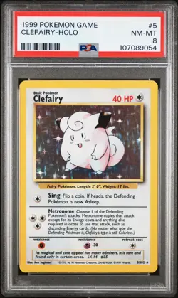 1999 POKEMON BASE SET #5 CLEFAIRY HOLO PSA 8 NM-MT - Image 1