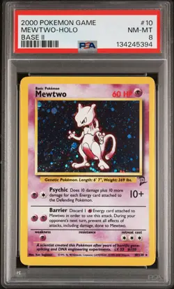 PSA 8 Mewtwo Base Set 2 10/130 Holo Pokemon Card - Image 1