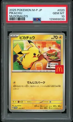 PSA 10 GEM MINT Pikachu 020 McDonalds Promo M-P Japanese Pokemon Card - Image 1