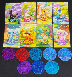 Pokemon Prismatic Evolution Eevee Mini Tin Art Cards 8 Complete Bundle & 8 Coins - Image 2