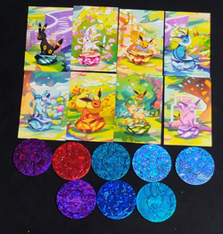 Pokemon Prismatic Evolution Eevee Mini Tin Art Cards 8 Complete Bundle & 8 Coins - Image 4