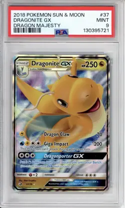 PSA 9 Dragonite GX Pokemon Sun & Moon Dragon Majesty Holo 37/70 - Image 1