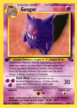 GENGAR 20/62 FOSSIL SET 1ST EDITION POKEMON TCG CCG 1999 NM - Image 1