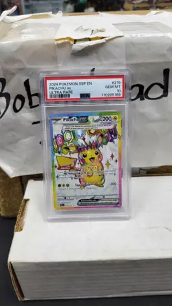 2024 PIKACHU EX FULL ART SURGING SPARKS ULTRA RARE POKEMON PSA 10 GEM MINT #219 - Image 1