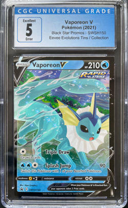 Pokemon Vaporeon V 2021 ERROR SQUARE CUT CGC Graded - Image 1