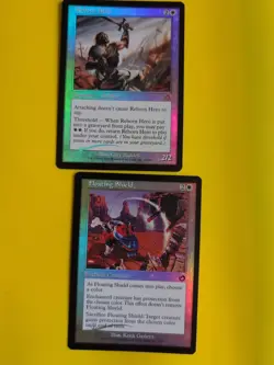 Floating Shield & Reborn Hero MTG Card. Old Vintage shooting star Foil. Torment. - Image 1