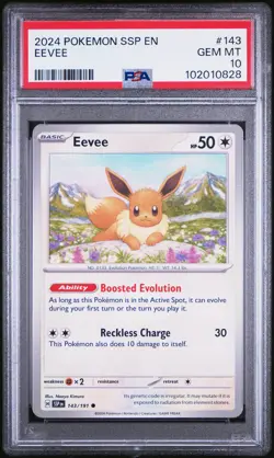 2024 POKEMON SSP EN #143 EEVEE 1st PSA 10 POP 1 SURGING SPARKS - Image 1