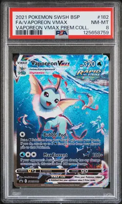 2021 POKEMON SWSH BLACK STAR PROMO #182 FULL ART/VAPOREON VMAX PSA 8 - Image 1
