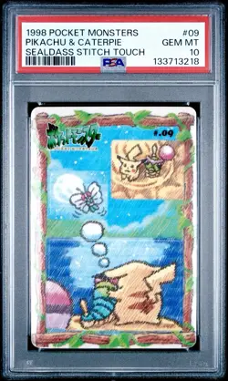 PSA 10 Pikachu & Caterpie Japanese Sealdass Stitch Touch No 09 Pokemon - Image 1
