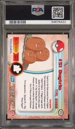1999 Pokemon TV Animation Series 1 Topps Card - #51 Dugtrio - PSA 9 Low Pop Rare - Image 2