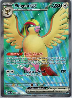 Pidgeot Ex 217/197 - Obsidian Flames Ultra Rare Holo Pokemon Card NM - Image 1