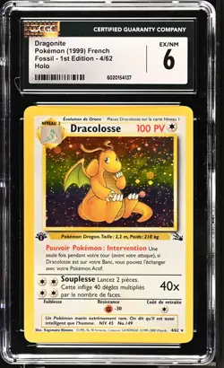 CGC 6 Dragonite 1999 Fossil 1st Edition 4/62 Holo FRENCH Pokemon Card - Image 1