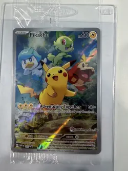 Pokemon TCG Paldea Evolved Pikachu Pokemon Center Stamp Black Star Promo SEALED - Image 1