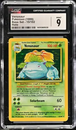 CGC 9 MINT Venusaur 1999 Base Set 15/102 Holo Pokemon Card - Image 1