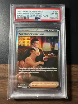2023 POKEMON MEW SPECIAL ILLUSTRATION RARE #204 GIOVANNI'S CHARISMA PSA 8 066 - Image 1