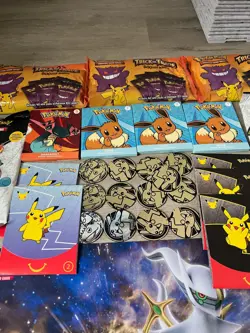 Pokemon Sealed Booster Packs, Coins, Pikachu Figurine, Arceus Playmat Lot - Image 3
