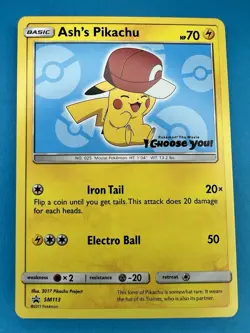Ash's Pikachu SM113 Sun & Moon Black Star Promo Card Pokemon TCG NM - Image 1