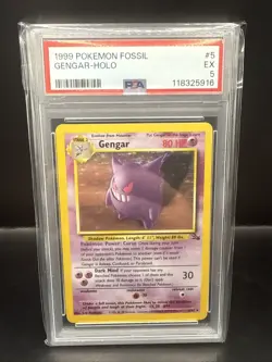 Pokemon 1999 Gengar Fossil Unlimited Holo 5/62 PSA 5 Pokemon Card - Image 1