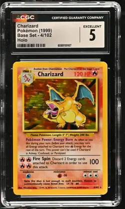 CGC 5 Charizard 1999 Base Set 4/102 Holo Pokemon Card - Image 1