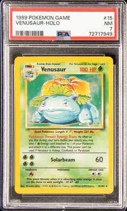 1999 POKEMON BASE SET UNLIMITED #15 VENUSAUR-HOLO PSA 7 - Image 1