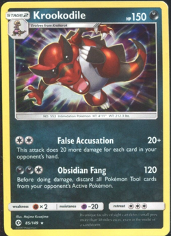 Pokemon TCG Krookodile Sun & Moon Base Set 85/149 Holo Rare NM - Image 1
