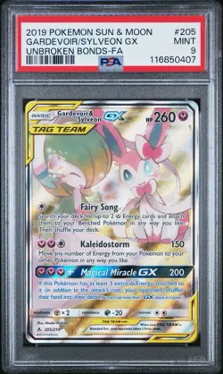 2019 POKEMON SUN & MOON #205 GARDEVOIR/SYLVEON GX UNBROKEN BONDS-FA PSA 9 - Image 1