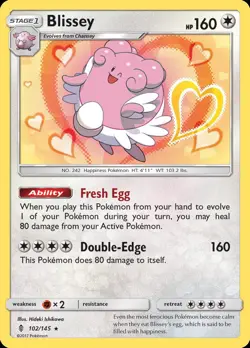 Pokemon Blissey (102/191) Guardians Rising LP REVERSE HOLO - Image 1