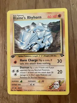 Pokemon TCG Blaine’s Rhyhorn 65/132 1st Edition Gym Challenge Set LP Condition - Image 1
