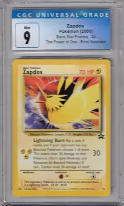 2000 POKEMON #23 ZAPDOS BLACK STAR PROMOS ILLUSTRATOR ERROR CGC 9 - Image 1