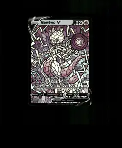 FAN-ART READ DESCRIPTION BELOWHOLO MEWTWO Card Stained Glass Pokemon Card p1 - Image 1