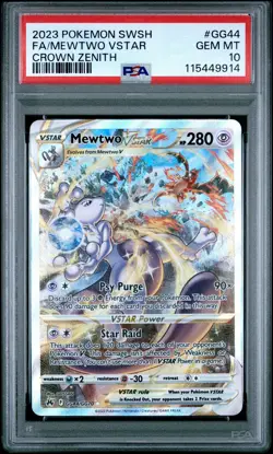 2023 POKEMON SWORD & SHIELD CROWN ZENITH #GG44 FULL ART/MEWTWO VSTAR PSA 10 - Image 1