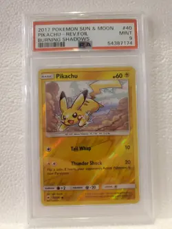 Pikachu 2017 Pokemon S&M Burning Shadows Reverse Holo Foil 40 PSA 9 (0) - Image 1