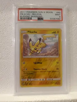 Pikachu 2017 Pokemon S&M Burning Shadows Reverse Holo Foil 40 PSA 9 (0) - Image 3