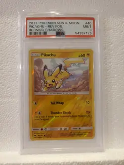 Pikachu 2017 Pokemon S&M Burning Shadows Reverse Holo Foil 40 PSA 9 (0) - Image 5