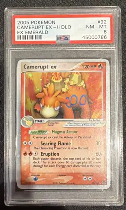PSA 8 NM MT Pokemon 2005 Camerupt ex 92/106 EX Emerald Holo Card TCG - Image 1