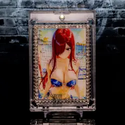 Erza Scarlet Silver Metal Framed Waifu Card Jewel Encrusted Fairy Tail - Image 1