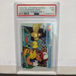 1998 POKEMON JPN BANDAI CARDDASS VENDING SER 4 #140 ASH'S POKEMON-PRISM PSA 7 - Image 1