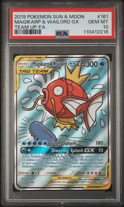 2019 POKEMON SUN & MOON TEAM UP #161 FULL ART/MAGIKARP & WAILORD GX PSA 10 - Image 1