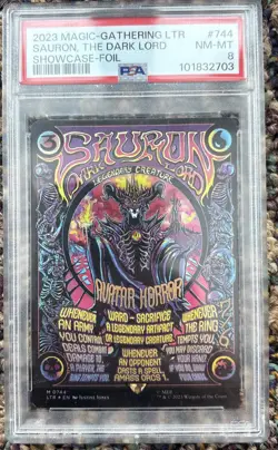 2023 MTG Lord of the Rings #744 Sauron, The Dark Lord Showcase Foil NM-MT PSA 8 - Image 1