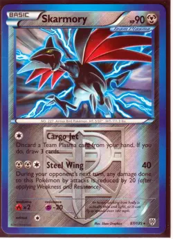POKEMON 2012 SKARMORY (Team Plasma) 87/135 PLASMA STORM-UNCOMMON-REV HOLO- NM/LP - Image 1
