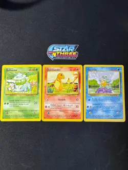 Pokemon Starters - Charmander , Squirtle Bulbasaur Base Set - Lightly Played - Image 1