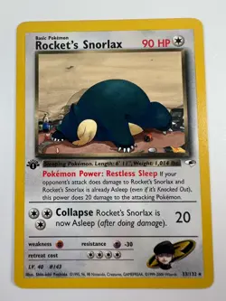 Rocket's Snorlax 1st Edition 33/132 Non Holo Gym Heroes Pokemon WOTC 2000 NM - Image 1