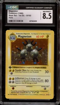 Pokemon Magneton Base Set Shadowless 1st Edition Holo Rare #9 CGC 8.5 - Image 1