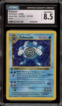 Pokemon Poliwrath Base Set Shadowless 1st Edition Holo Rare #13 CGC 8.5 - Image 1