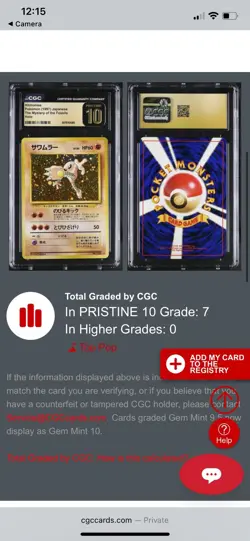 CGC 10 PRISTINE Hitmonlee Japanese Fossil 106 Holo Pokemon Card POP of 7 - Image 3