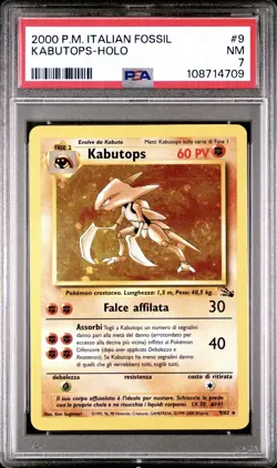 2000 Pokemon ITALIAN Unlimited Fossil Kabutops Holo 9/62 PSA 7 NM - Image 1